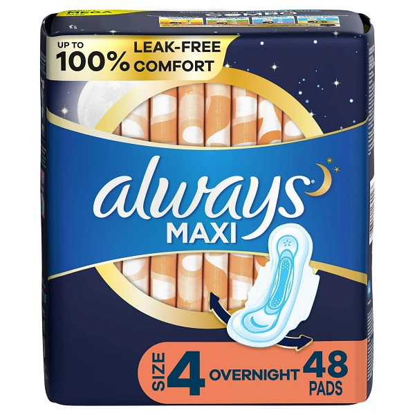 Always-Maxi-Overnight-with-Wings-Unscented-Pads-48-Count - 1