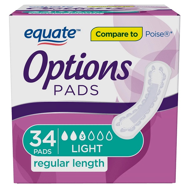 Equate-Options-Incontinence-Pads-for-Women-Light-Absorbency-Regular-Length-34-Count - 1