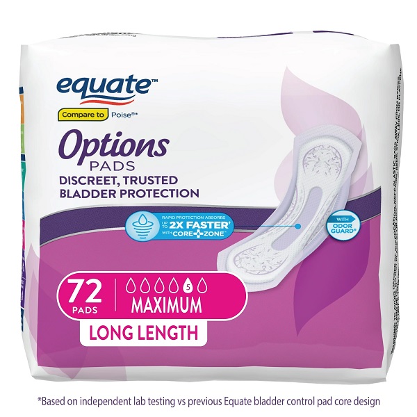 Equate-Options-Women-s-Incontinence-Pads-Maximum-Absorbency-Long-Length-72-Count